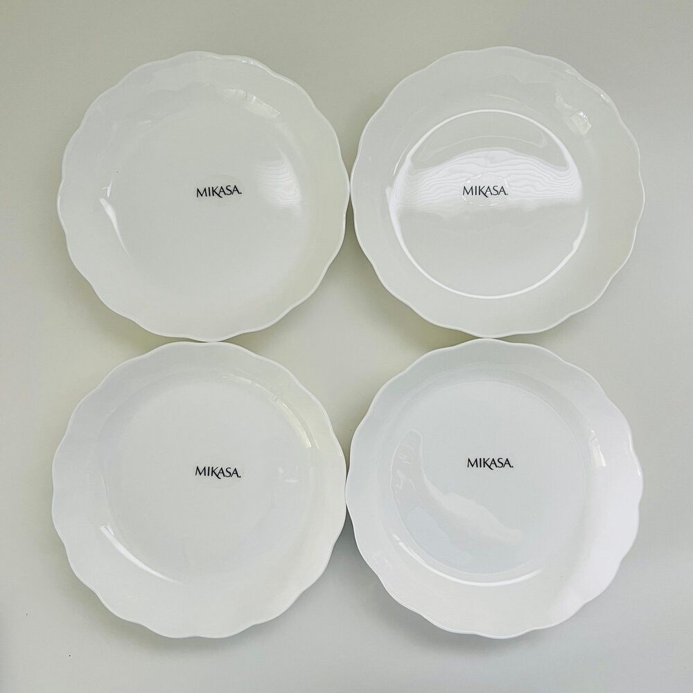 MIKASA Isadora White Scalloped Edge Bone China Pasta Bowls, Set of 4